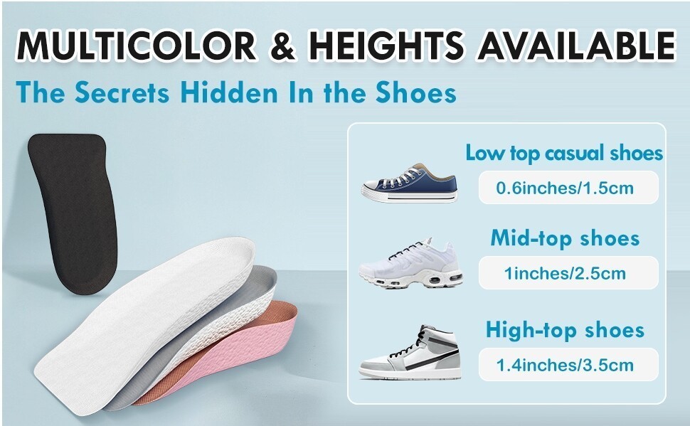 Height Increase Insoles Invisible Heel Lift Taller Shoe Inserts Pad Men Women US