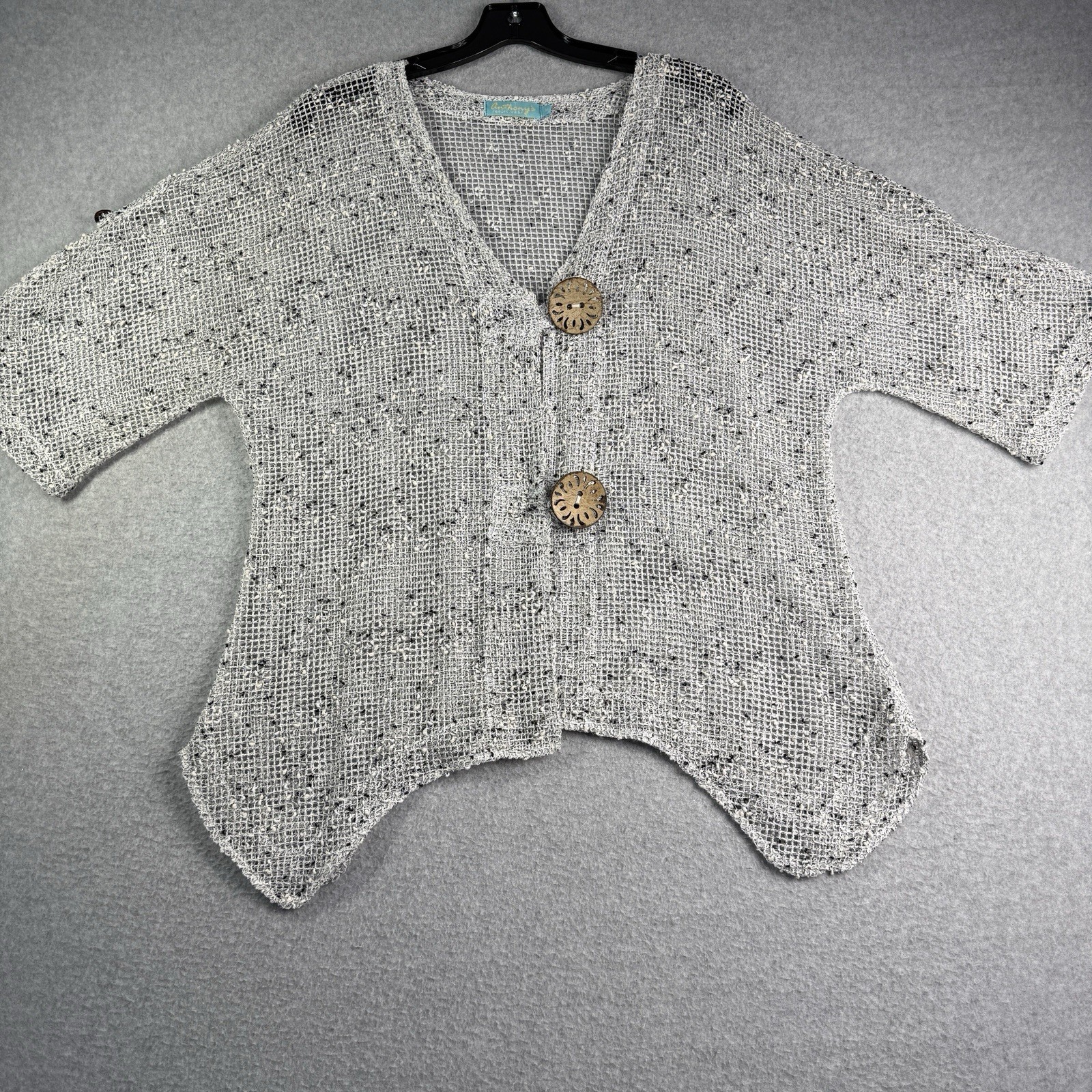 Anthonys Open Weave Sheer Swim Cover Women’s M Button Up Mesh Lagenlook Coastal