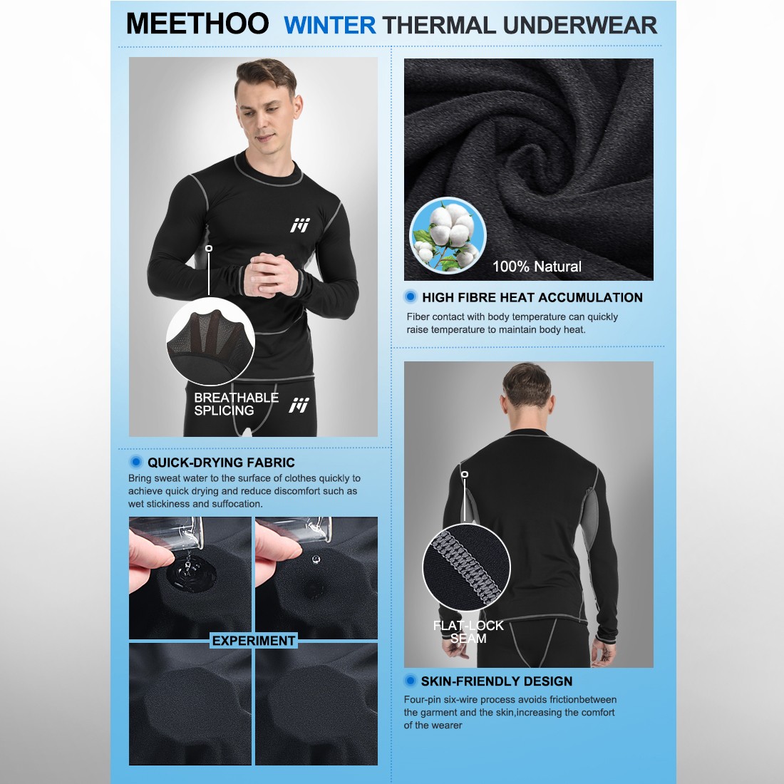 2pc/set Men’s Fleece Thermal Underwear Set Long Johns Base Layer Winter Outdoor