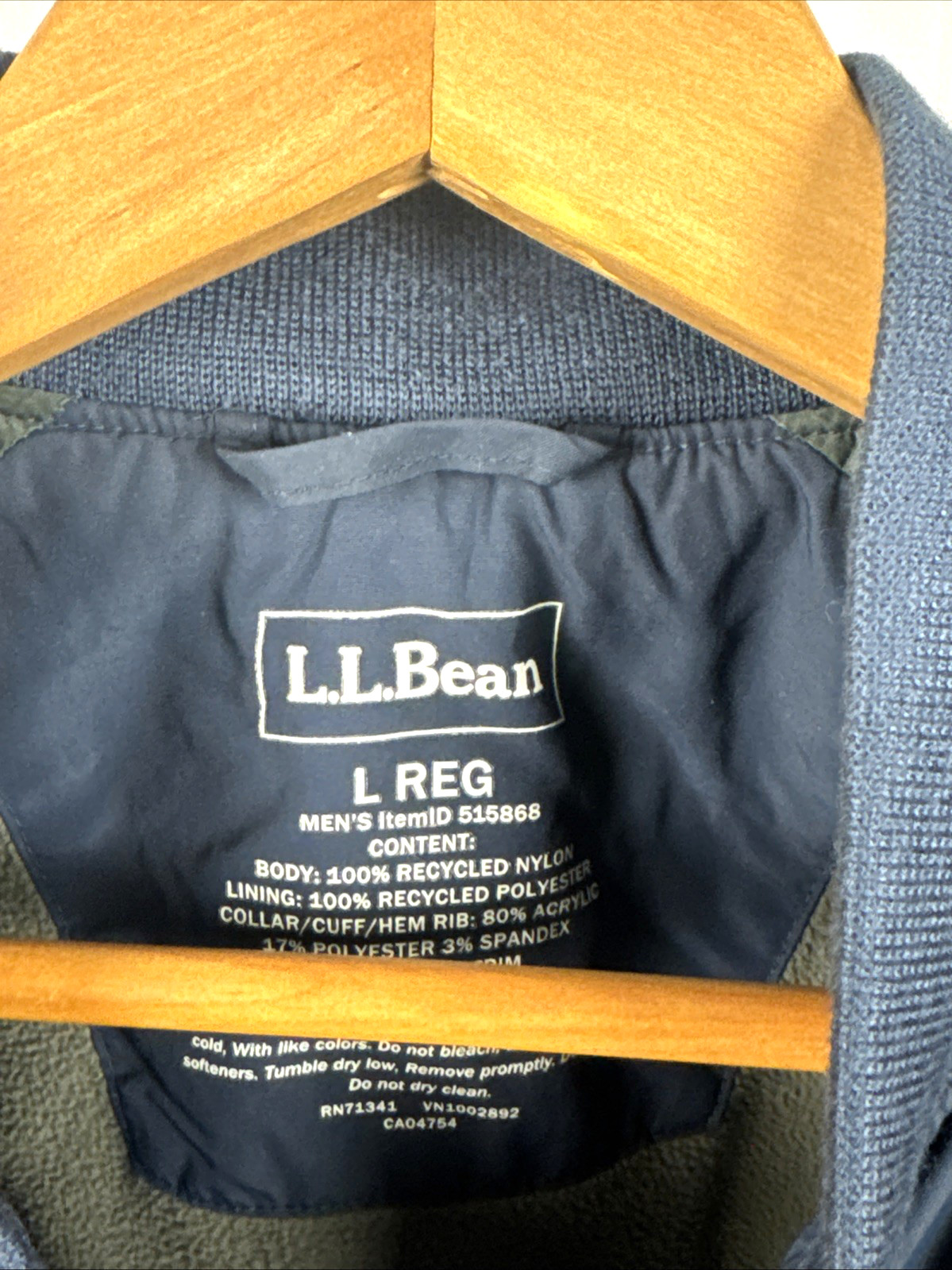 LL Bean Jacket Insulated 3 Season Bomber Men Size L Regular Blue 525868