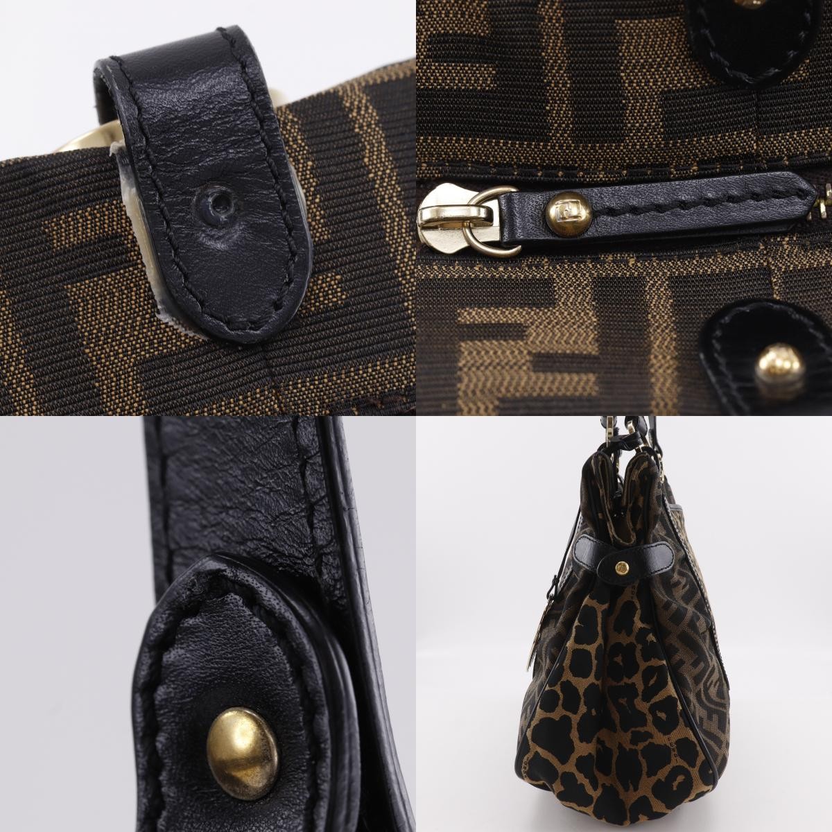 FENDI zucca leopard Tote Bag 8BH629 Brown Nylon canvas Leopard Women