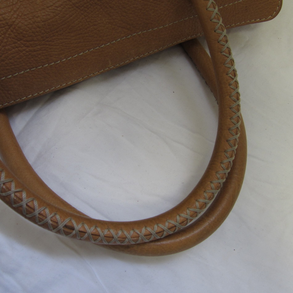 CELINE STUNNING LUGGAGE TAN LEATHER SATCHEL W/ FRONT POCKET