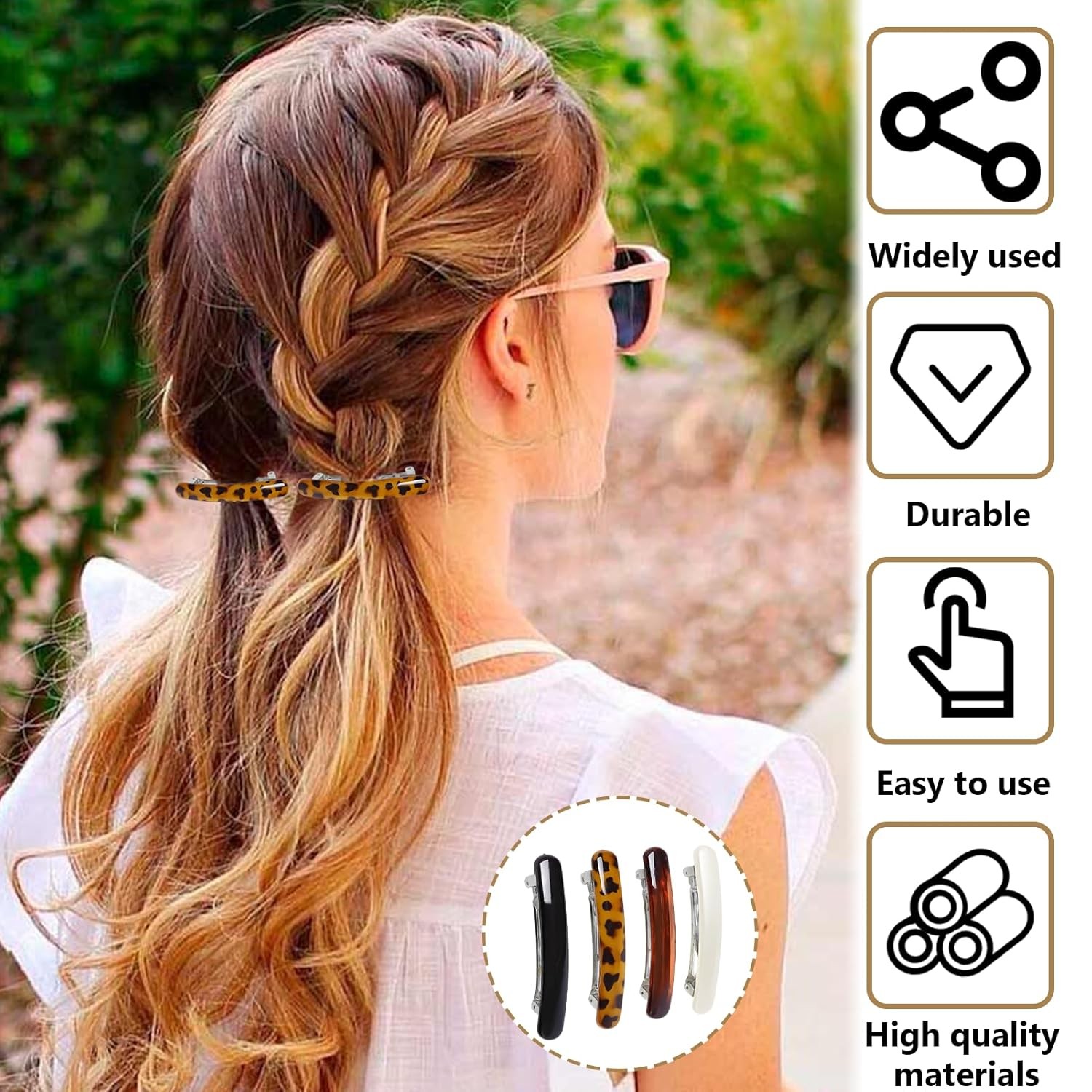 Tortoise Shell Barrettes – 4-Pack French Hair Barrettes for Women Fine Hair, Sty