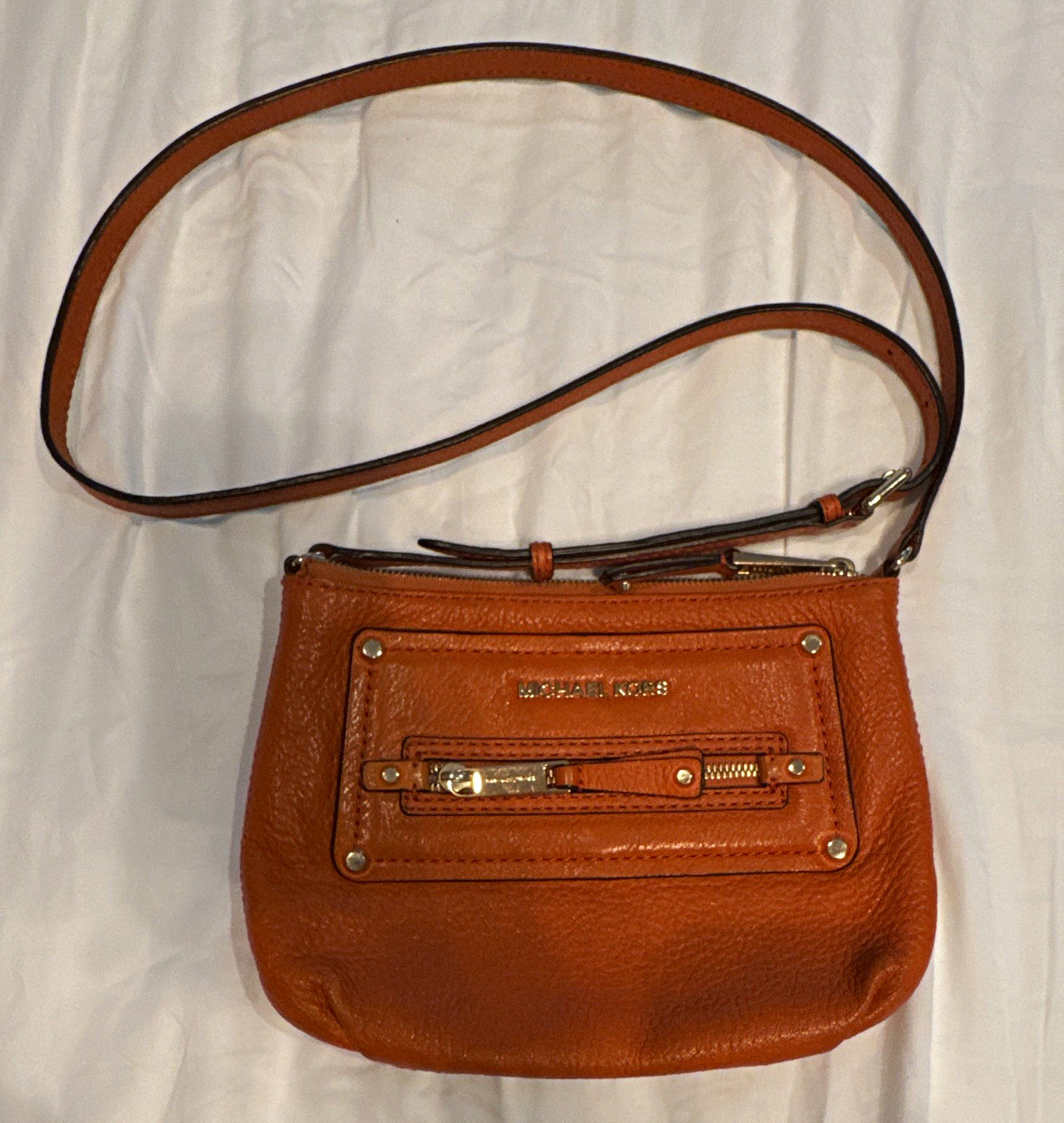 Michael Kors Gilmore Small Pebbled Leather Crossbody Bag Mandarin Orange Purse