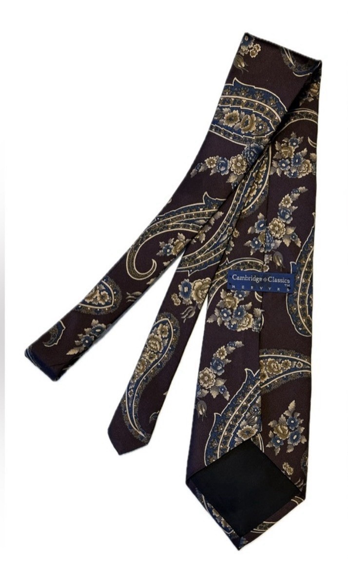 Vintage Cambridge Classics Men’s Paisley Pointed Tie Purple Blue Beige 58in