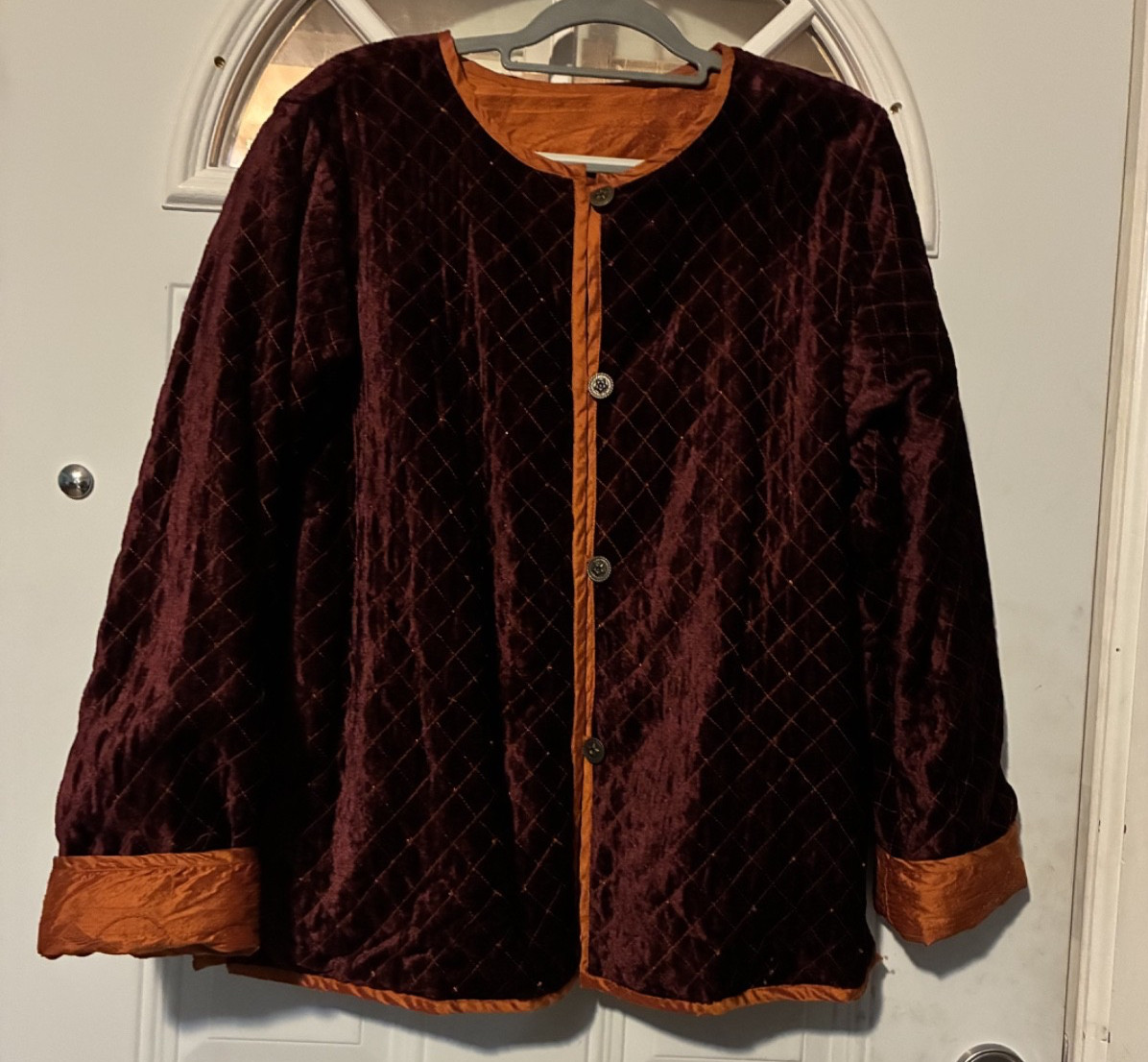 Quilted Long Sleeve Button Down Reversible Jacket Sz XL Rust