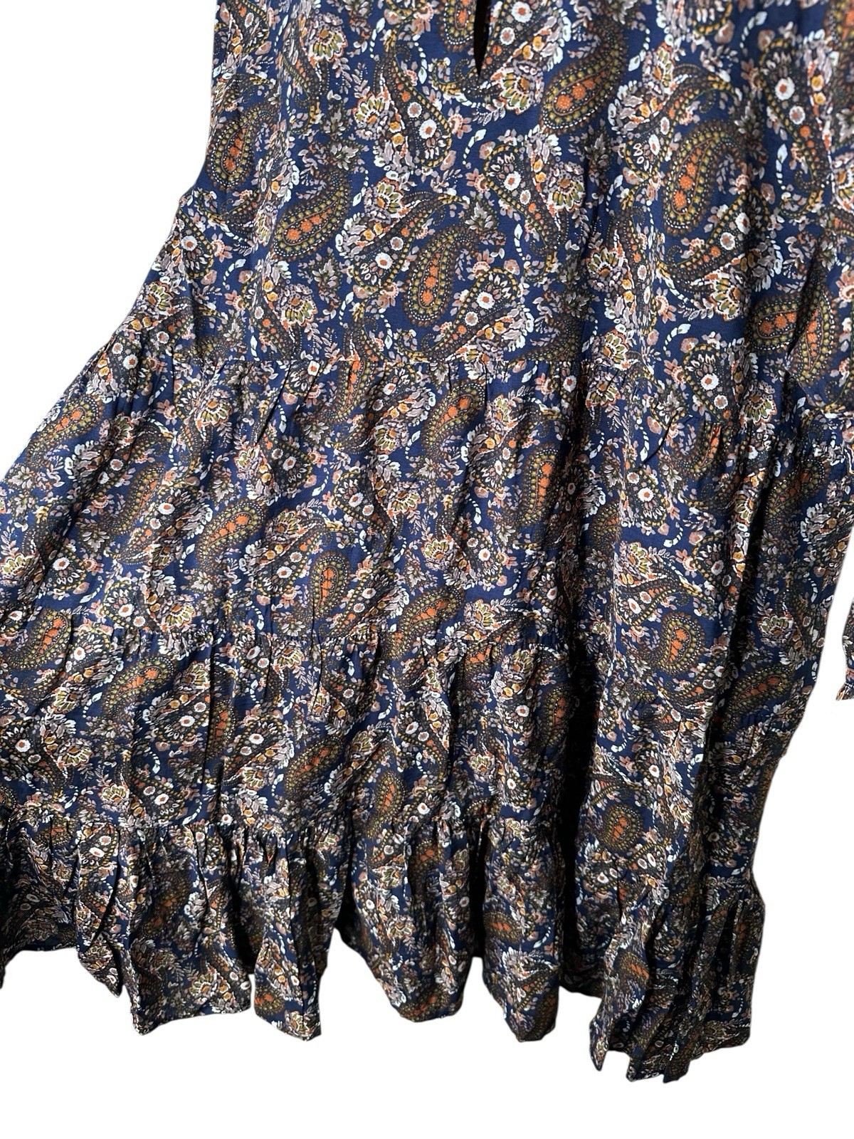 Natural Life Heidi Babydoll Dress Navy Paisley Size XL Tiered Cottagecore New