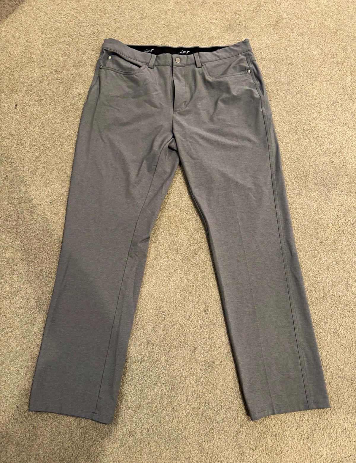 Men’s Gray Twill Stretch Pants Flat Front Straight Leg Pockets Zip 34W