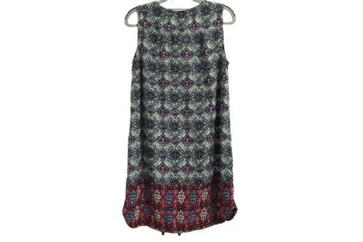 BeachLunchLounge Sleeveless Shift Top Boho Geometric Print Tassel Tie Size M