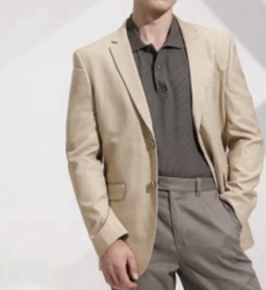 NWT Stafford Linen Blend Sport Coat Blazer Mens 52 R Slim Fit Stone Light Khaki