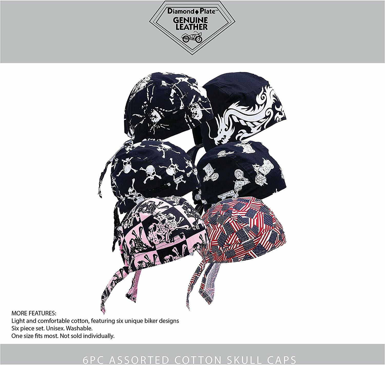 6pc Skull Caps Sweat Do Rag Head Wrap Dew Bandana 100% Cotton Motorcycle Biker