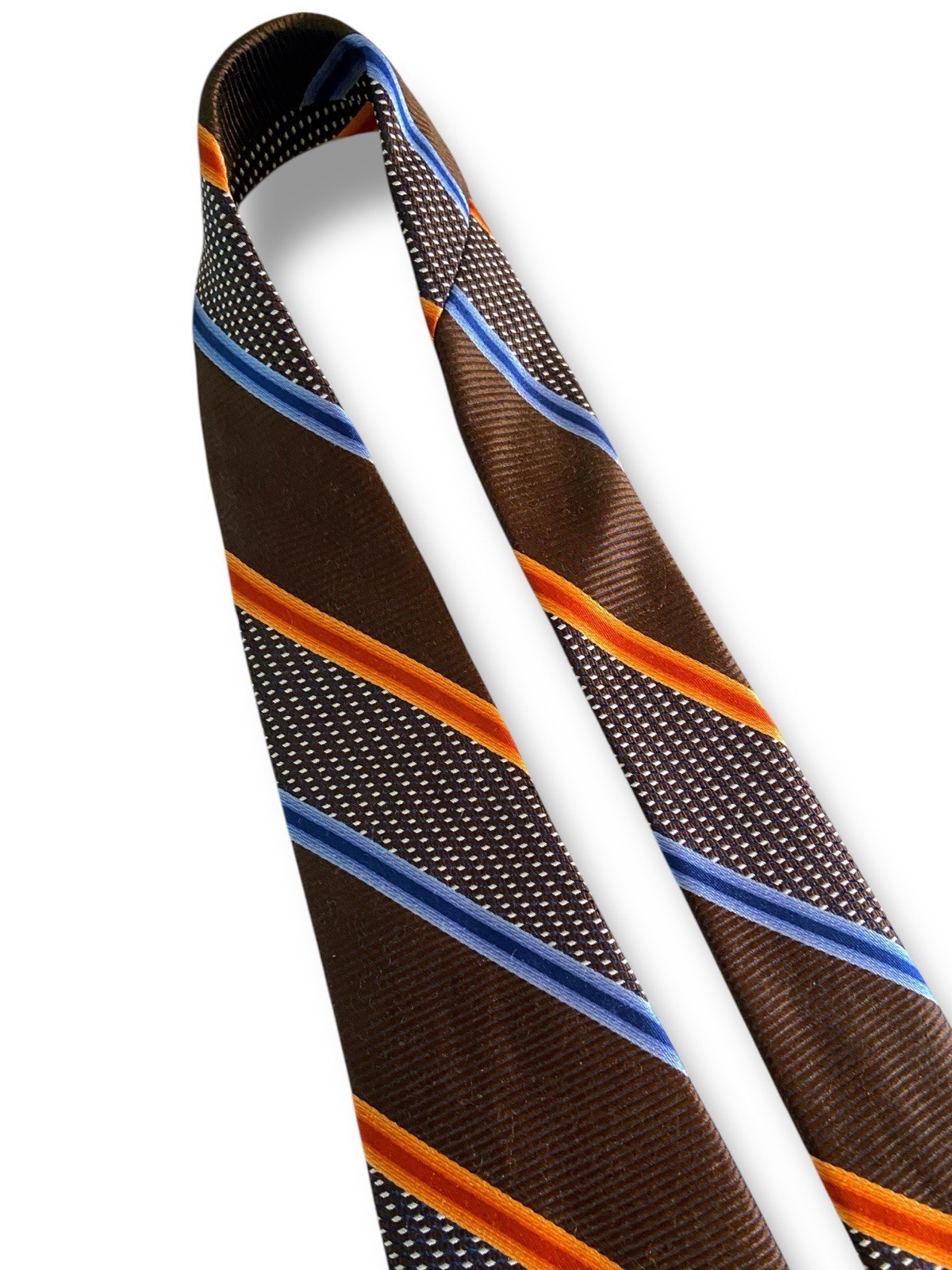 Robert Talbott Best Of Class Silk Tie Brown Orange Navy Blue Striped Hand Sewn