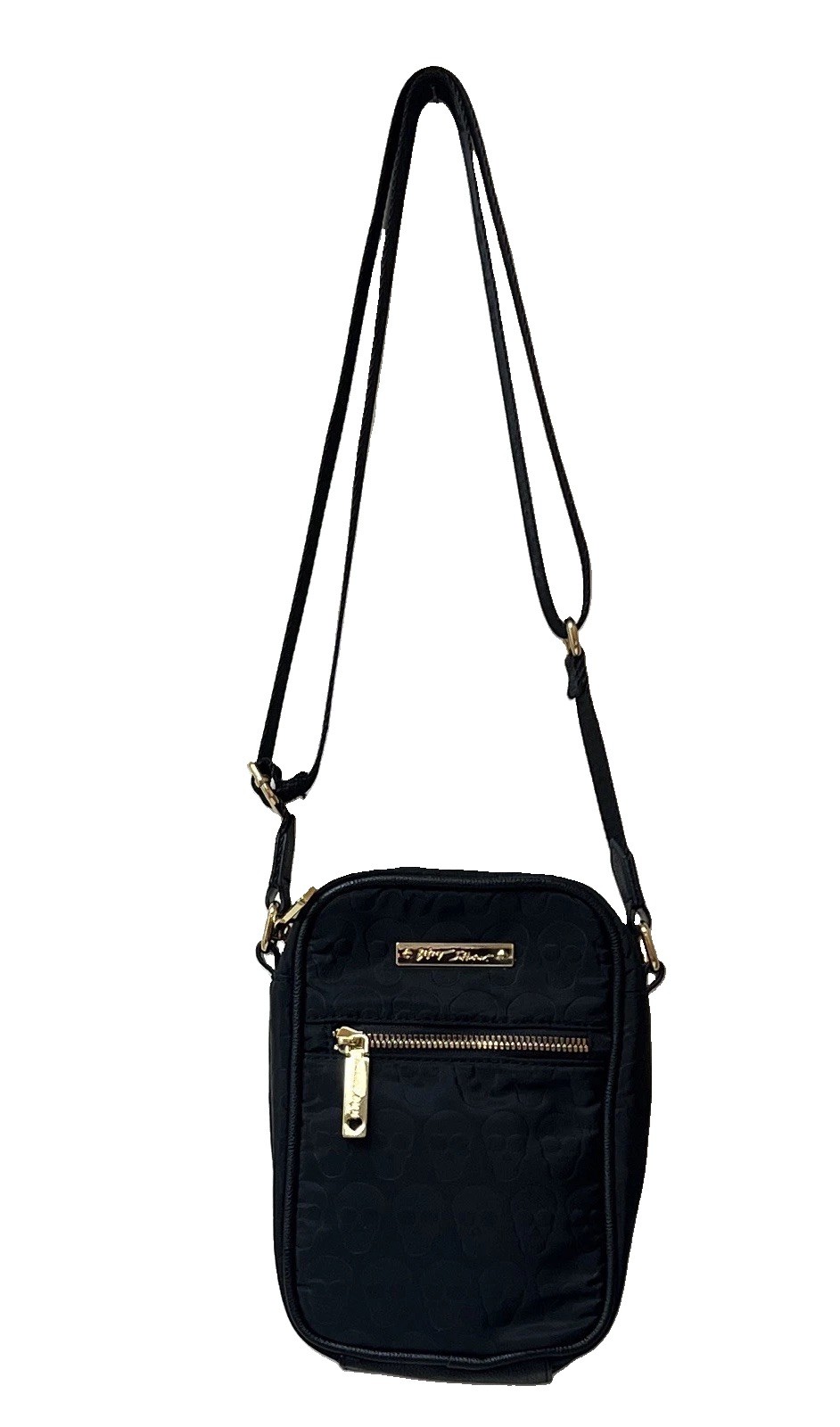 Betsey Johnson Black Skull Embossed Crossbody Bag Gold Hardware Adjustable Strap