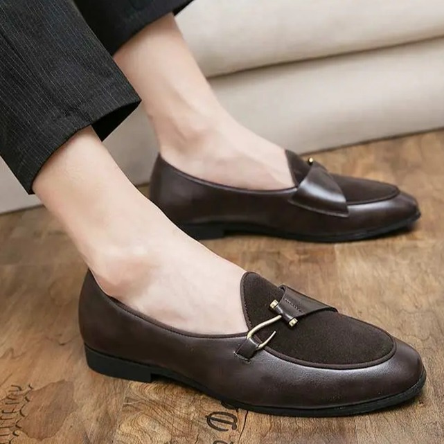 Men’s Slip on Velvet Leather Splicing Shoes Flats Oxfords Hook Driving Fashion