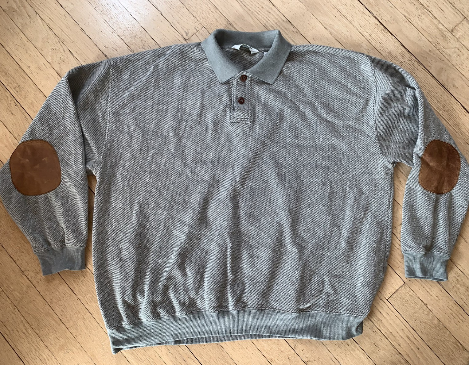 VTG Orvis Polo Shirt Mens 2XL Green Leather Elbow Patches Pads Pullover Jumper