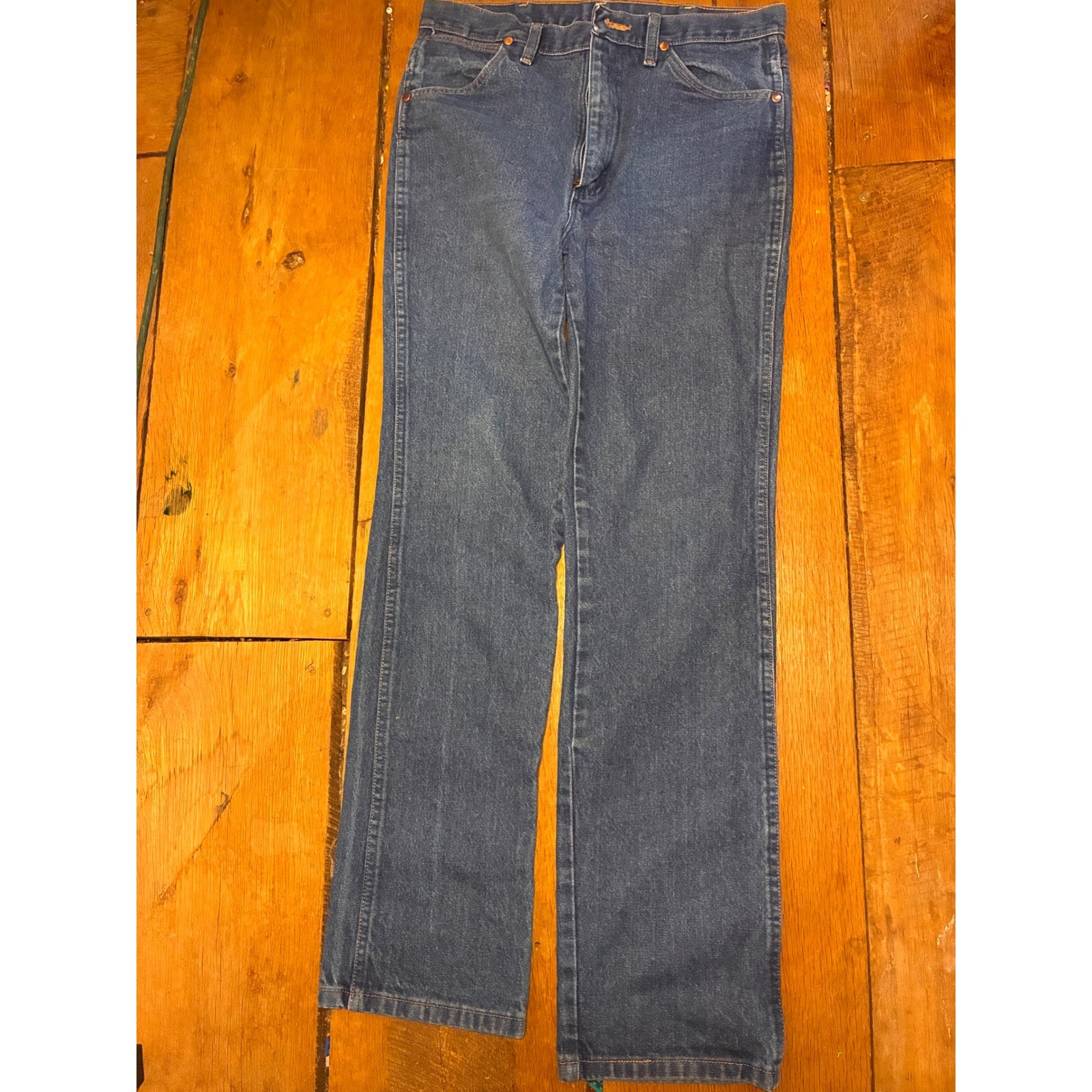 Wrangler Jeans Mens 32×34 Blue Good Cowboy Cut Slim Fit Straight Leg 936DEN