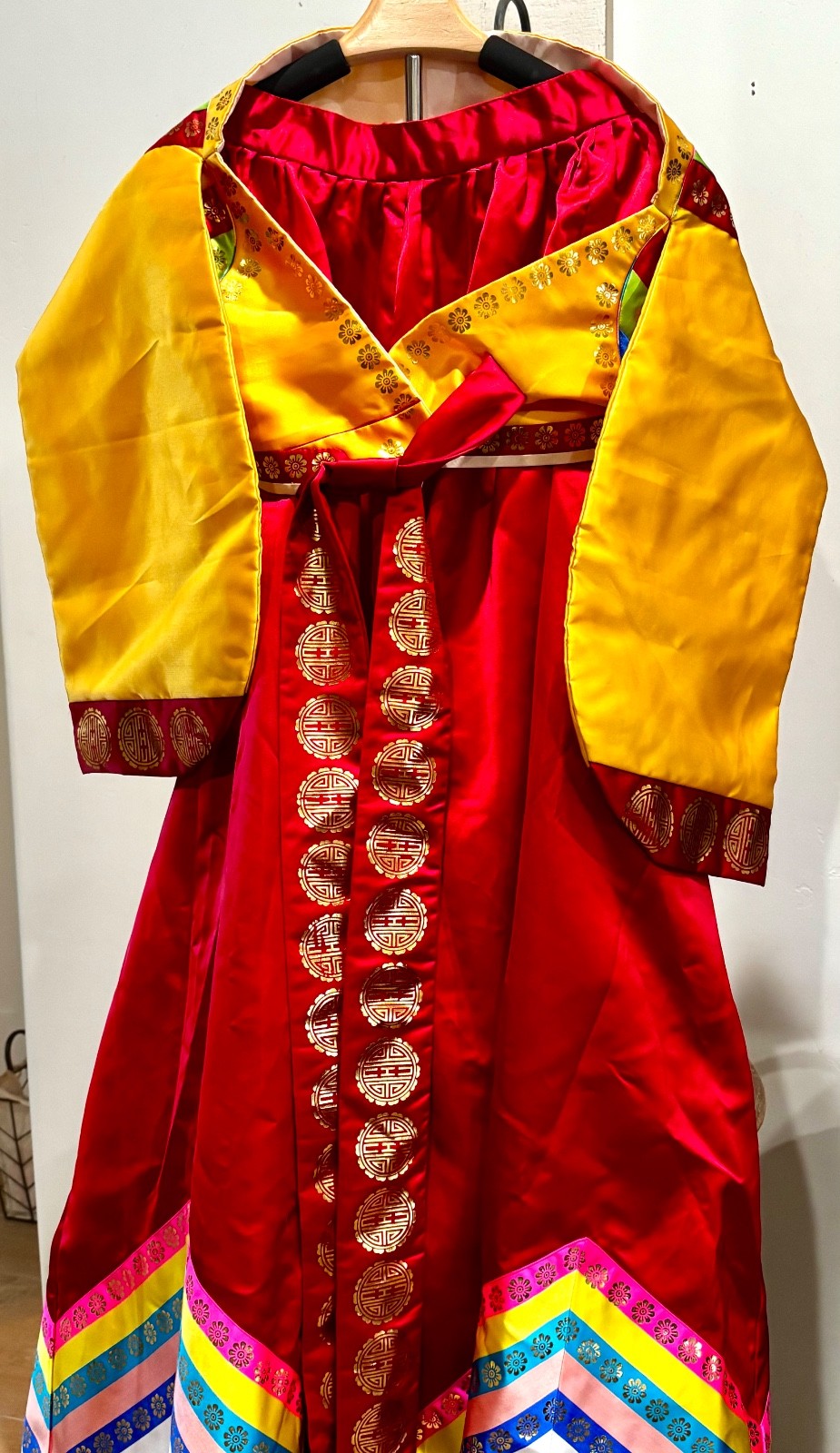 Traditional Korean Hanbok Style Costume Dress Set Adult Adjustable Waist Red Gol