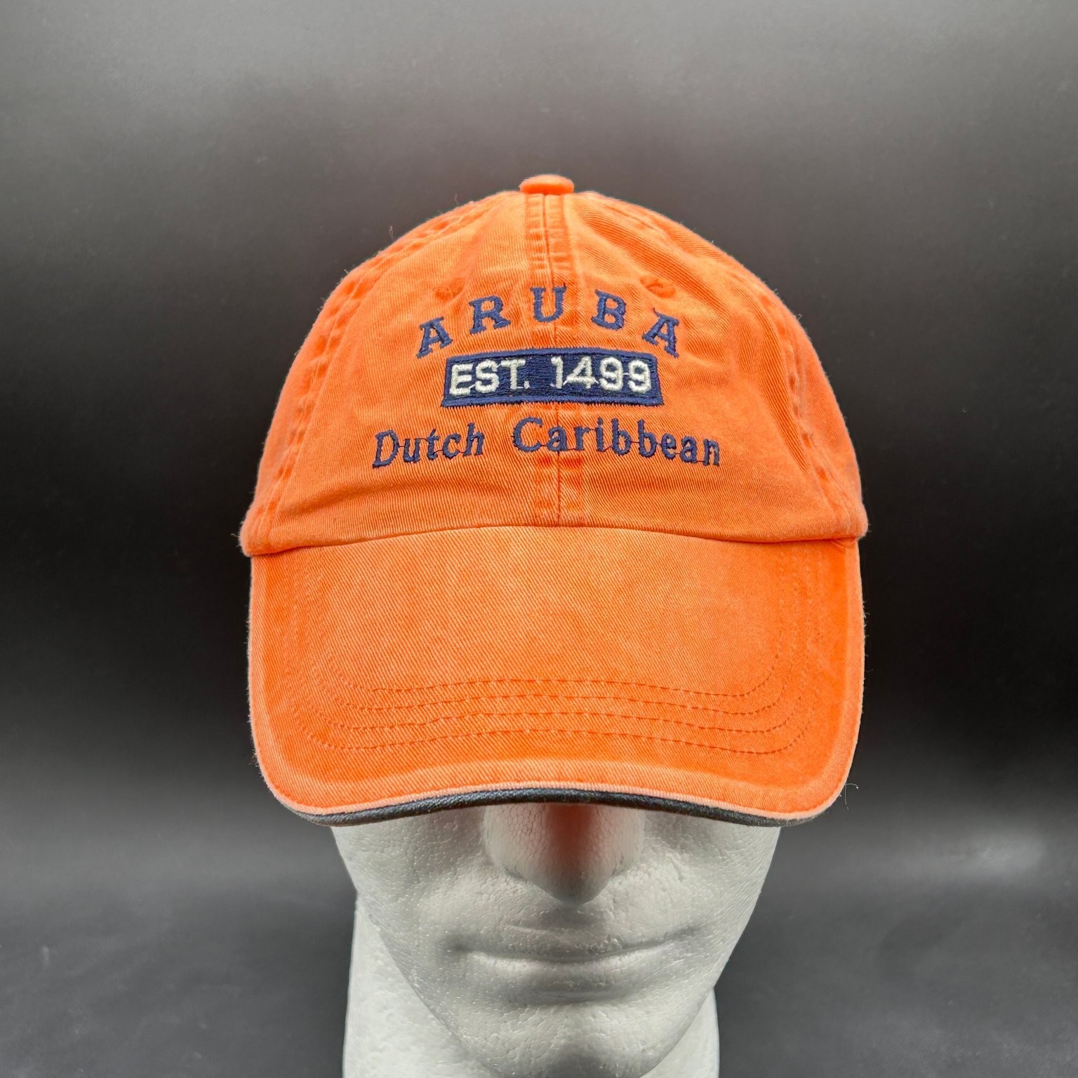 Anvil Hat Aruba Est 1499 Dutch Caribbean Men’s Adjustable Orange Cap