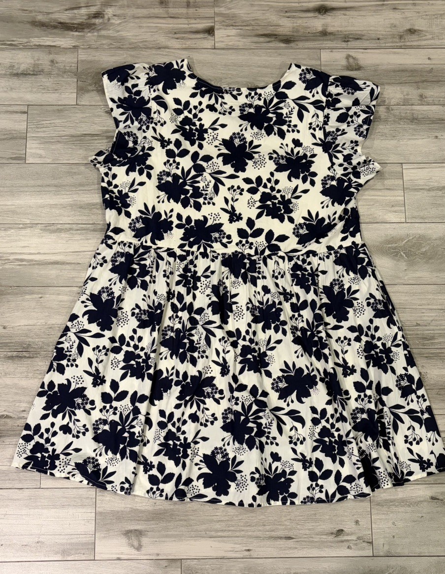 NWT LEA Cotton Boho Black Ivory Floral Flare Sleeve Midi Dress Size 3X Pockets