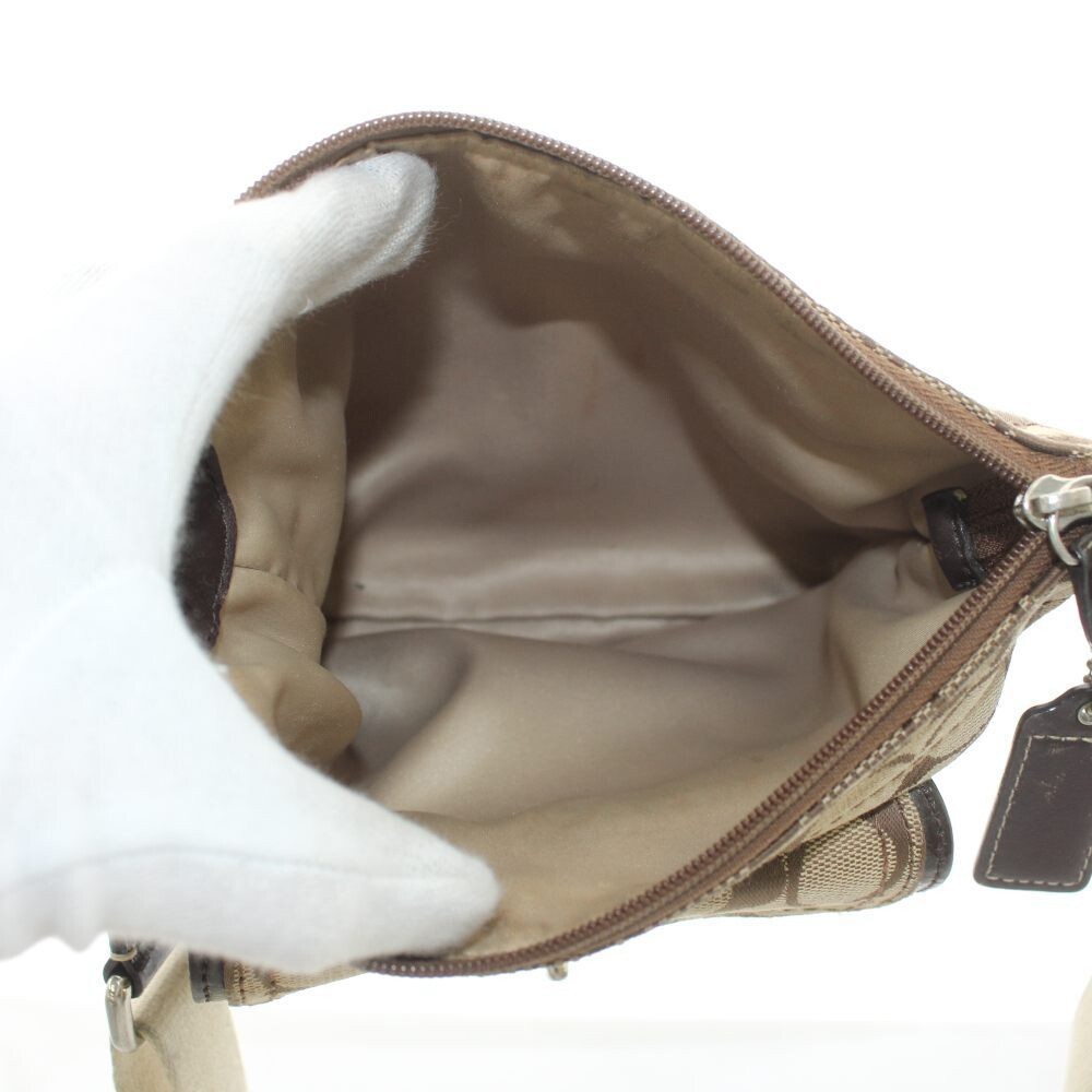 Coach Signature Canvas Leather Shoulder Bag Beige Brown Women 18cm 17.5cm