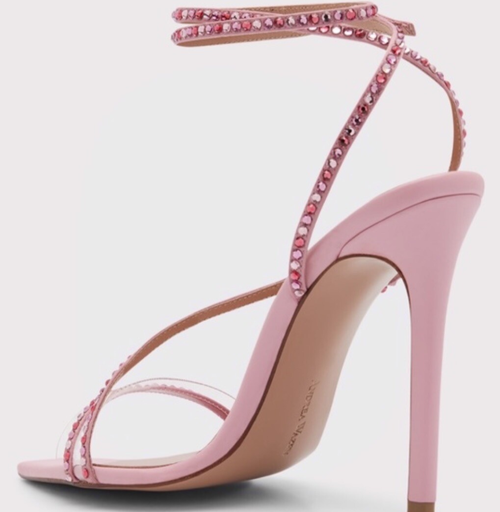 Andrea Wazen Dassy Crystal Pink Leather Heeled Satin Sandals Size 39