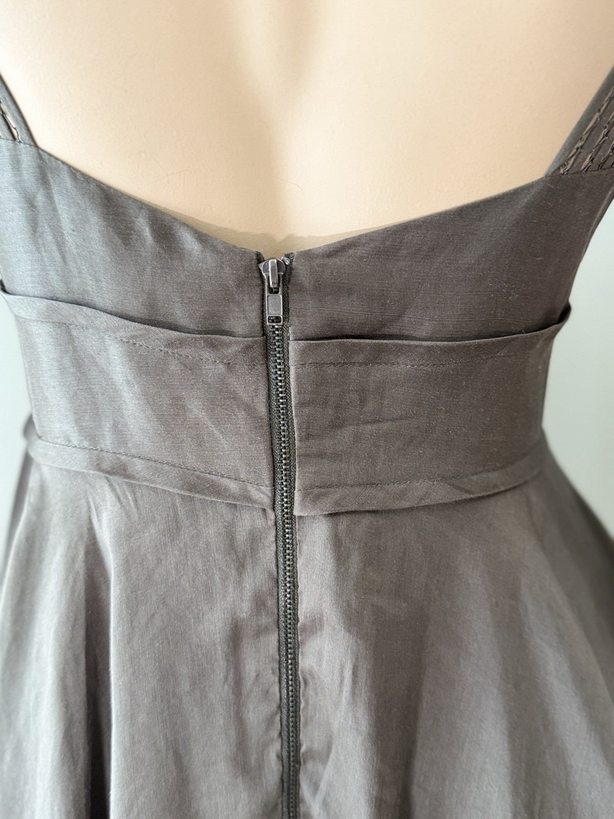 Aurelio Costarella Silk Linen Midi Dress Brown Rockabilly 50s Style Sz 0