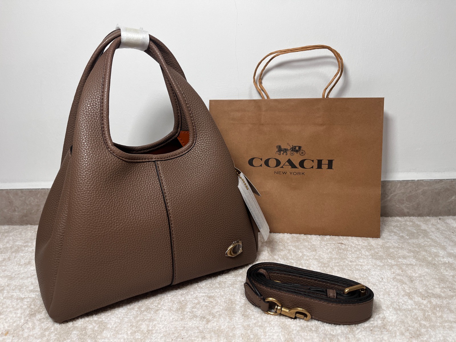 COACH CM545 LANA23 Crossbody 2way Shoulder Bag Leather Dark Stone Brown Outlet