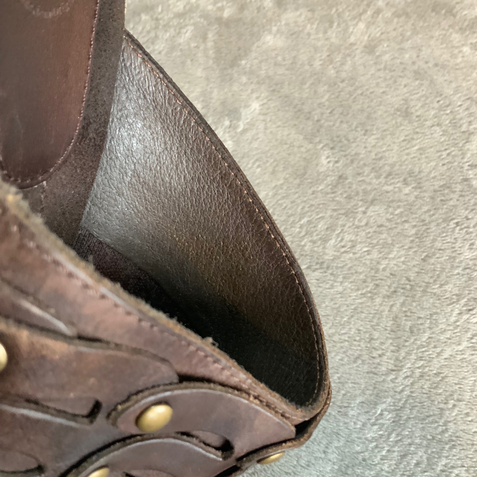Frye Women Leather Stud Whipstitch Clog Mules Dk Brown Block Heel Round Toe 8.5