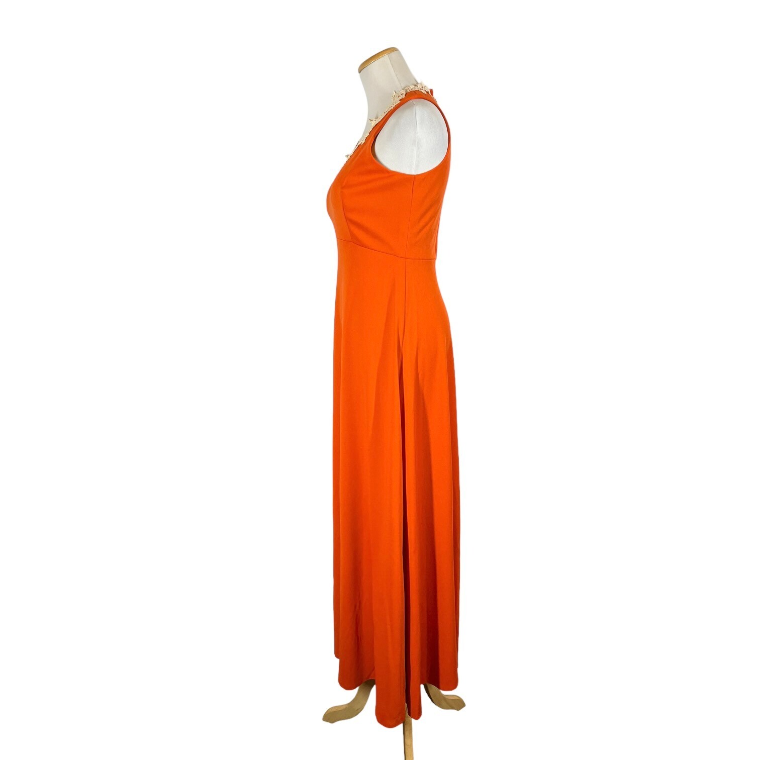 Vintage 1970s Sylvia Ann Maxi Dress Cape Set Knit Back Zip Empire Waist Orange