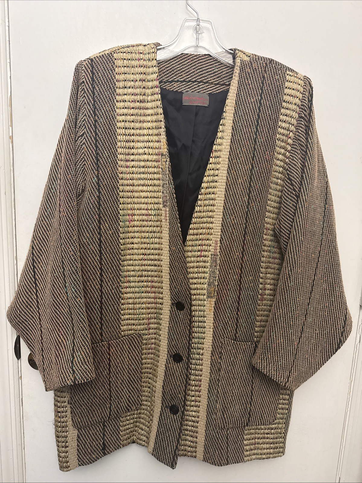 Vintage Deborah Cross Jacket Woven Textile Art To Wear Artisan Boho Hobo