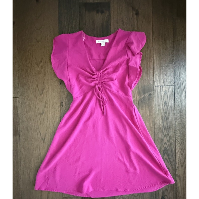 Monteau Los Angeles Pink Flutter Sleeve Ruched Tie Front Mini Dress S
