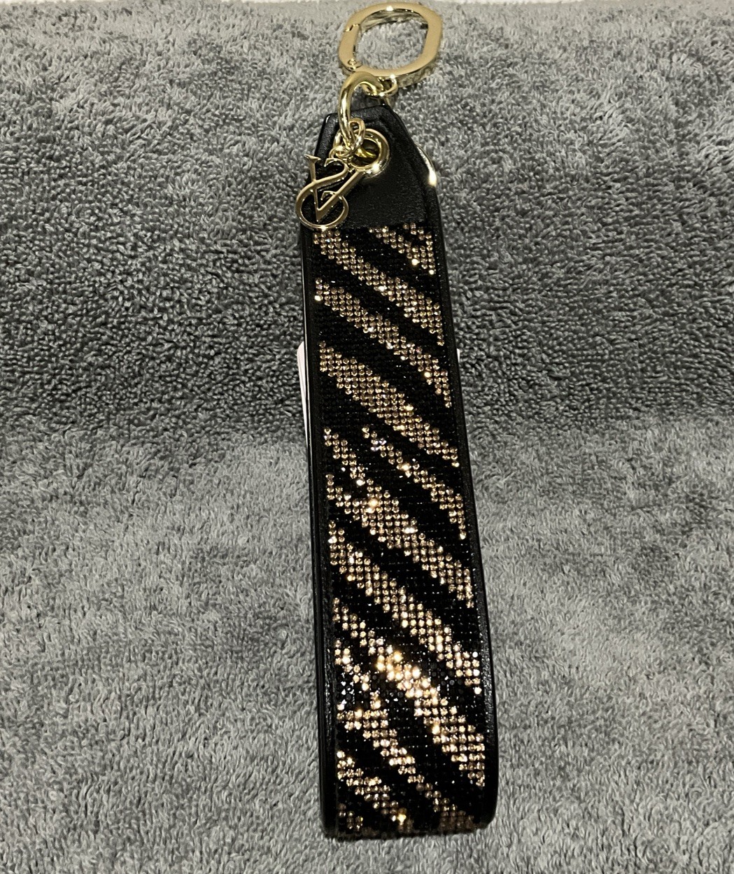 NWT Victoria’s Secret Bling / Rhinestone Black Zebra Wristlet Strap Keychain
