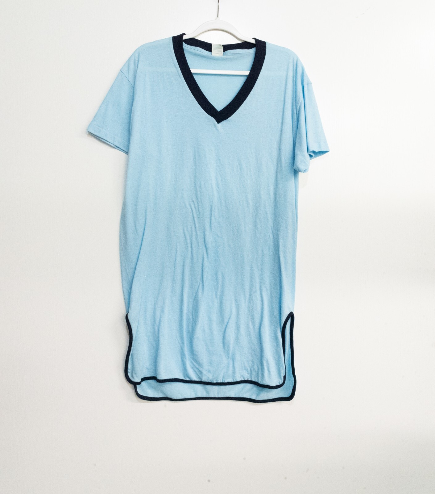 Ched by Anvil Womens Blue Polycotton Over Size Tee V Neck Short Sleeve One Size