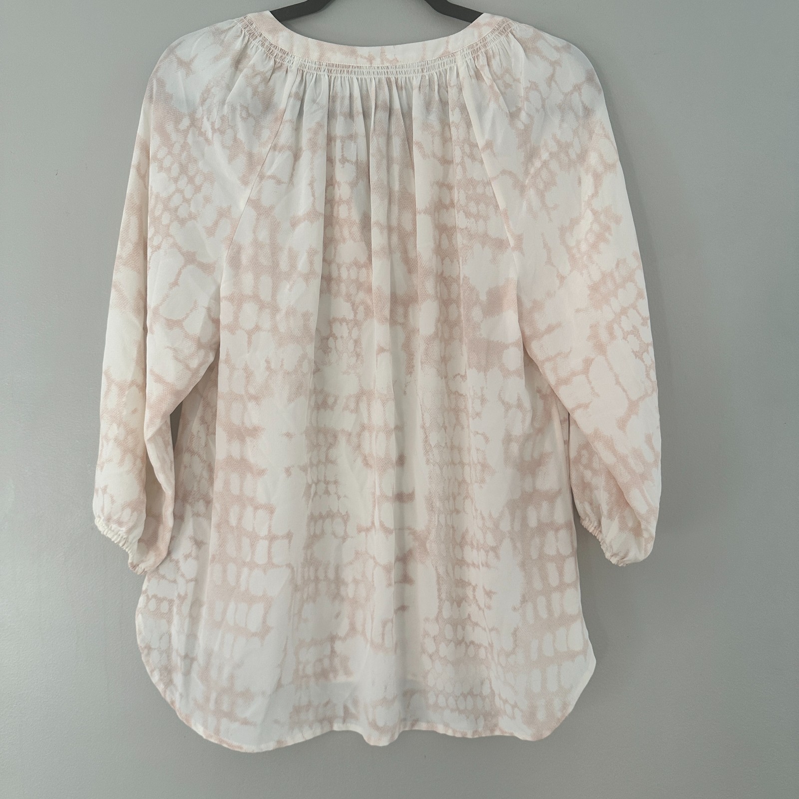 Cynthia Rowley 100% Silk Blouse Blush Pink White Tie Dye Peasant Top Boho M