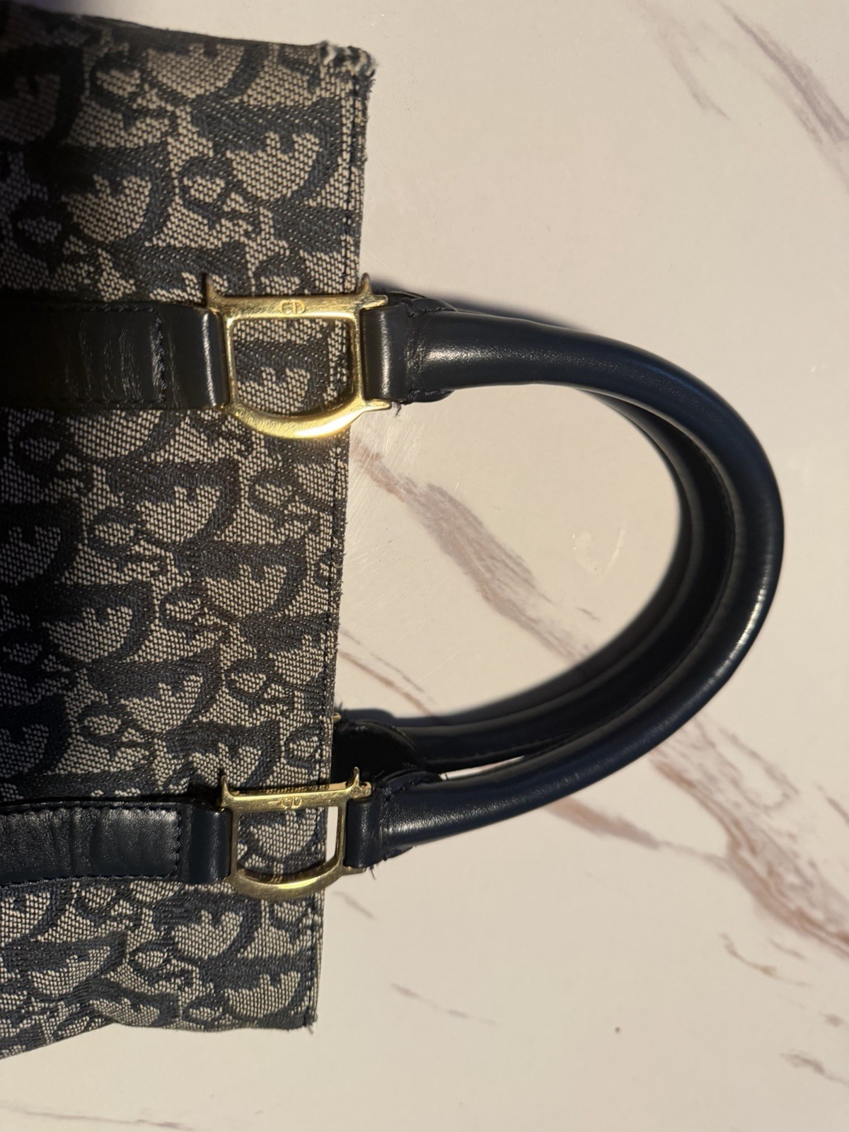 Dior vintage mongram Navy Patterned Tote Bag with Dark Blue Accents
