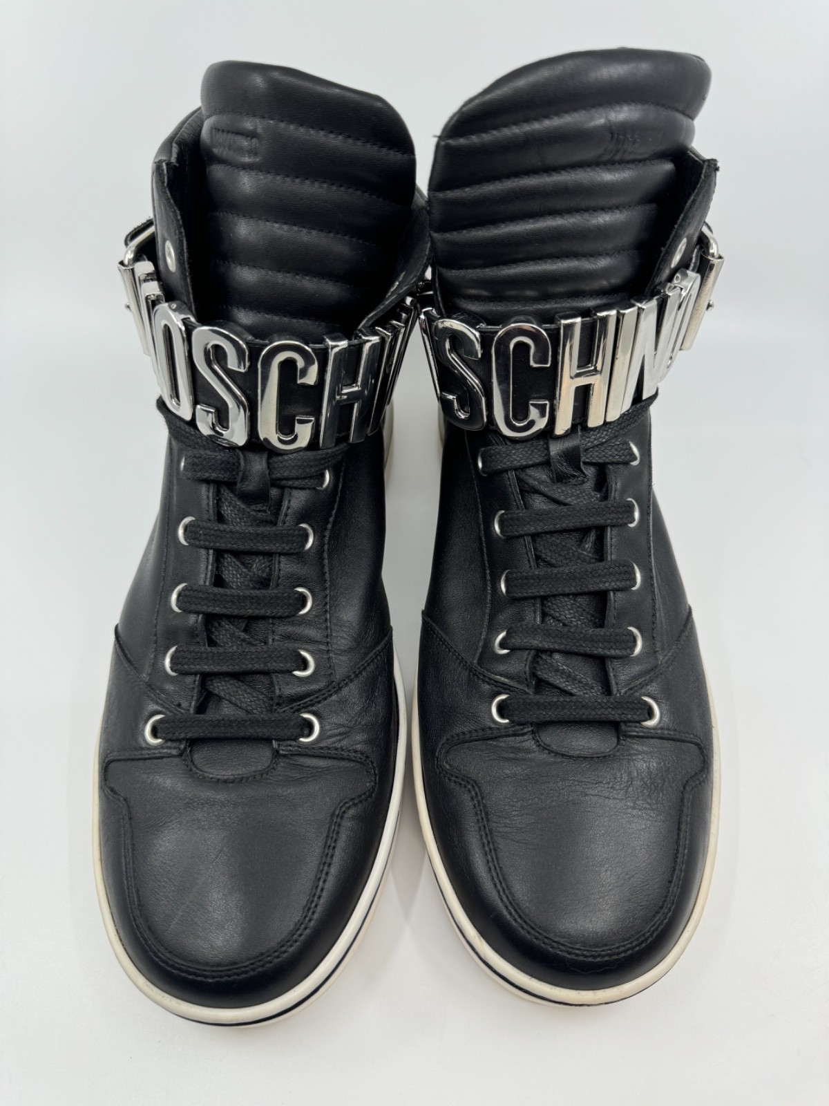 Moschino Mens Leather High Top Sneaker Logo Belt Buckle EU 43 US 10