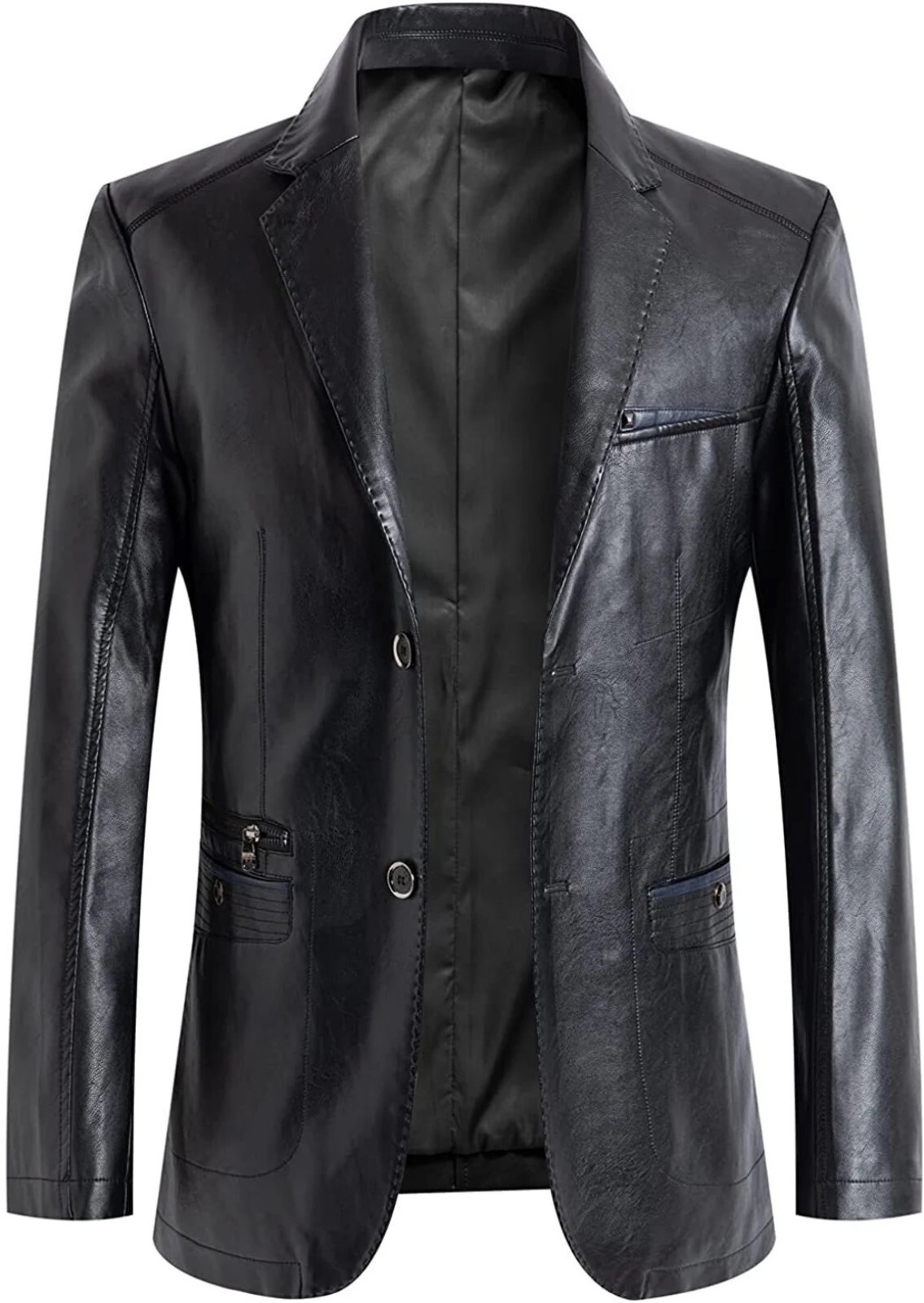 Handmade Men Leather Blazer Slim Fit Two Button Stylish Leather Blazer MB14a
