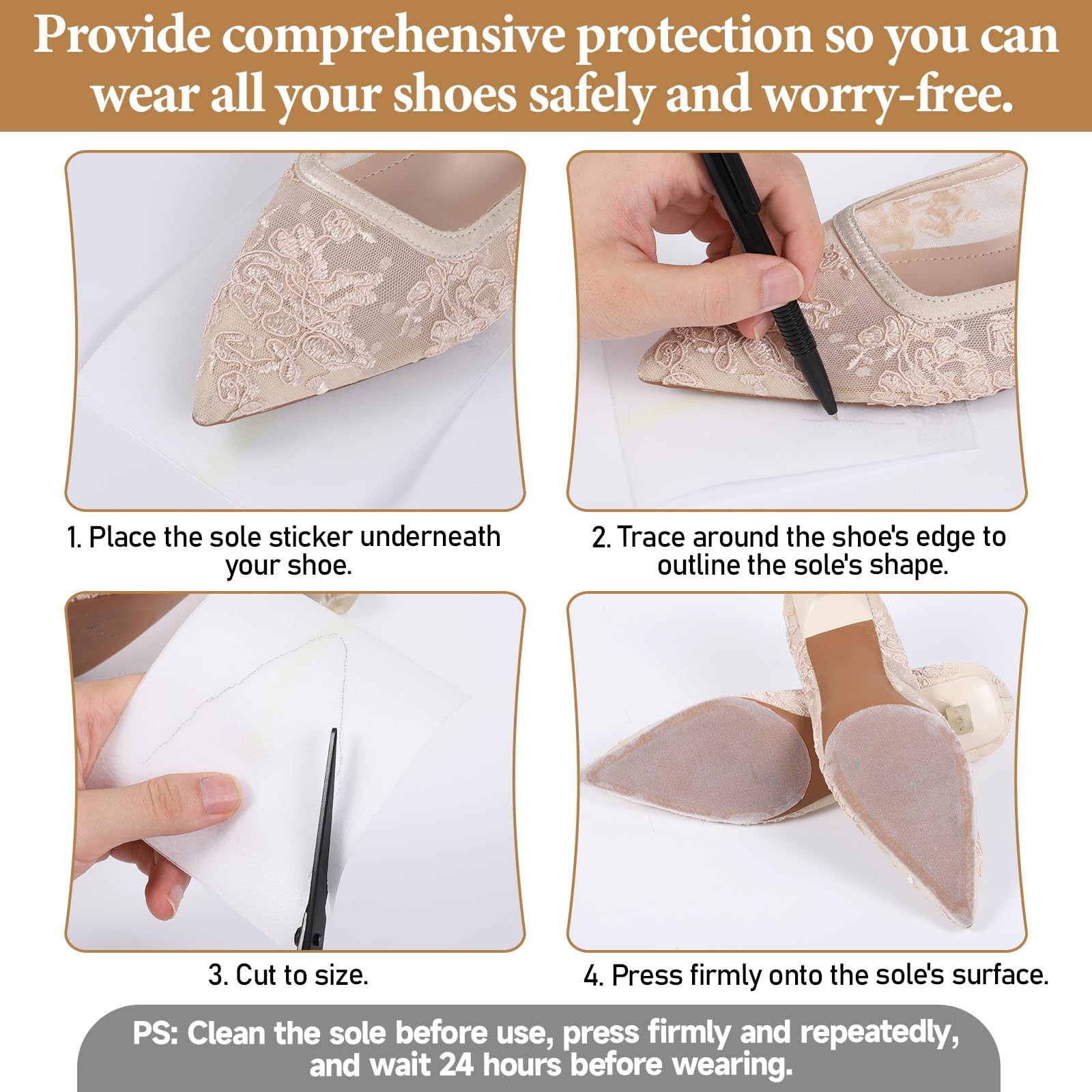 39 in Clear Sole Protector for High Heel Shoes Anti-Slip Shoe Sole Protectors…