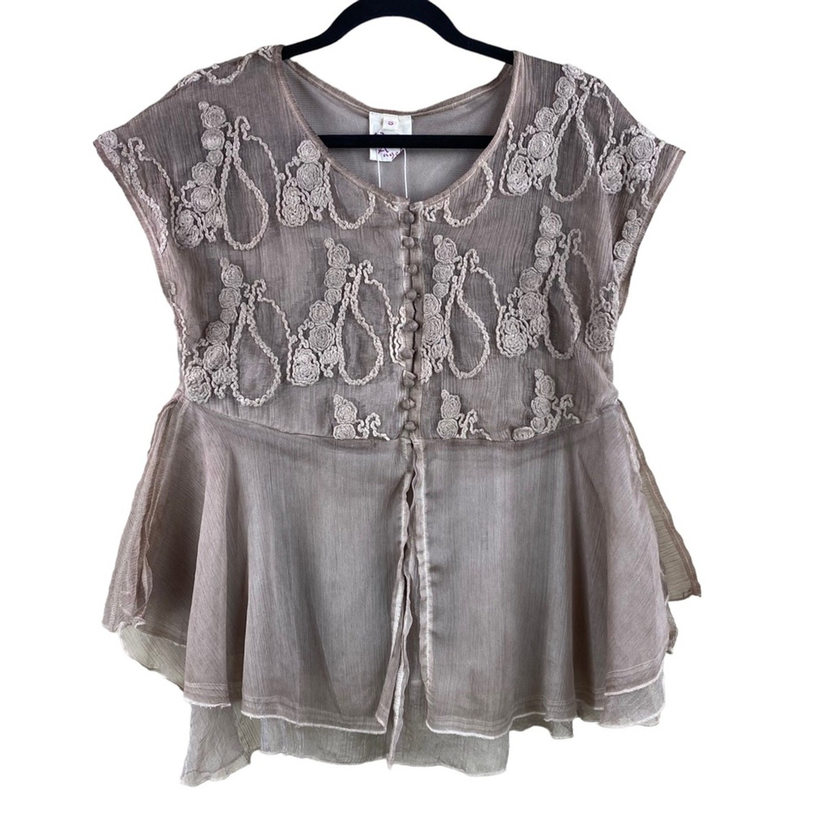 Pretty Angel Womens Sheer Layered Floral Embroidered Blouse Size S New W/O Tags
