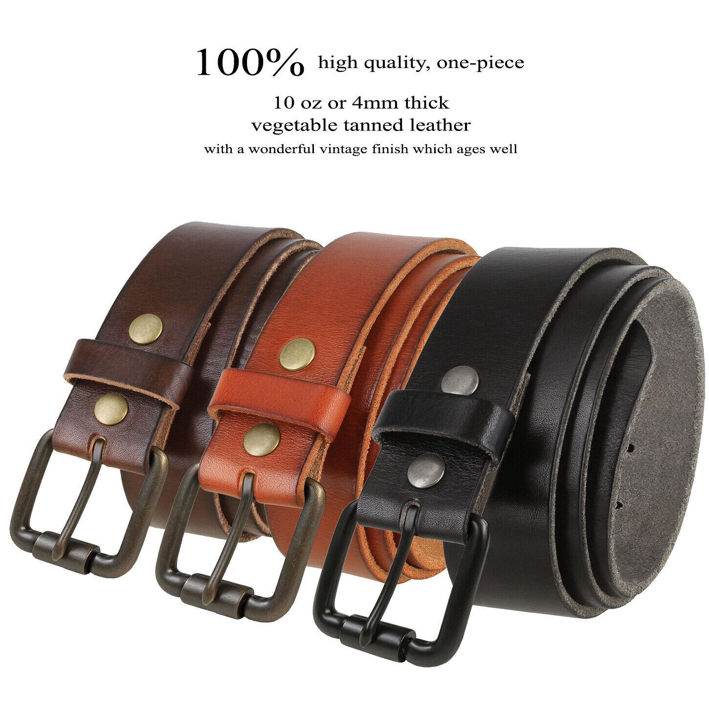 One Piece Genuine Full Grain Leather Casual Jean Belt 1-1/2″ (38mm) Wide