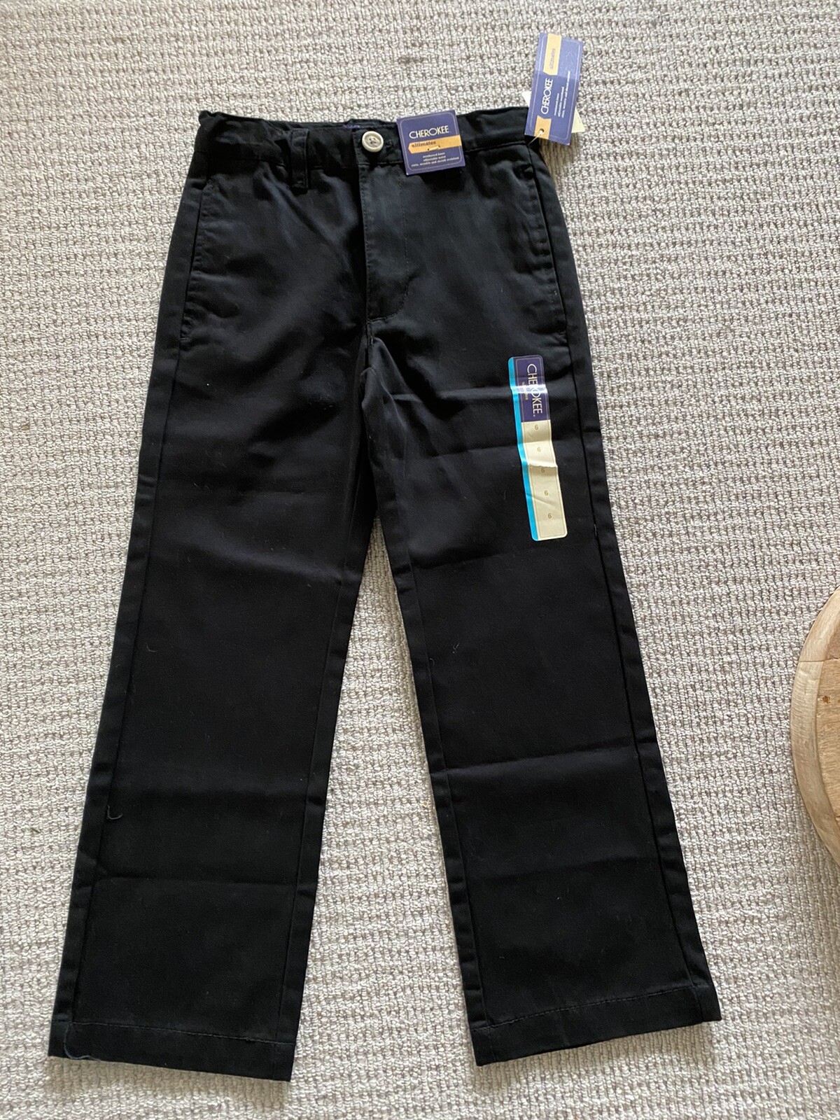 NWT CHEROKEE Youth Boys 6 Black Ultimate Dress Pants, Nanotex Fabric Adj. Waist