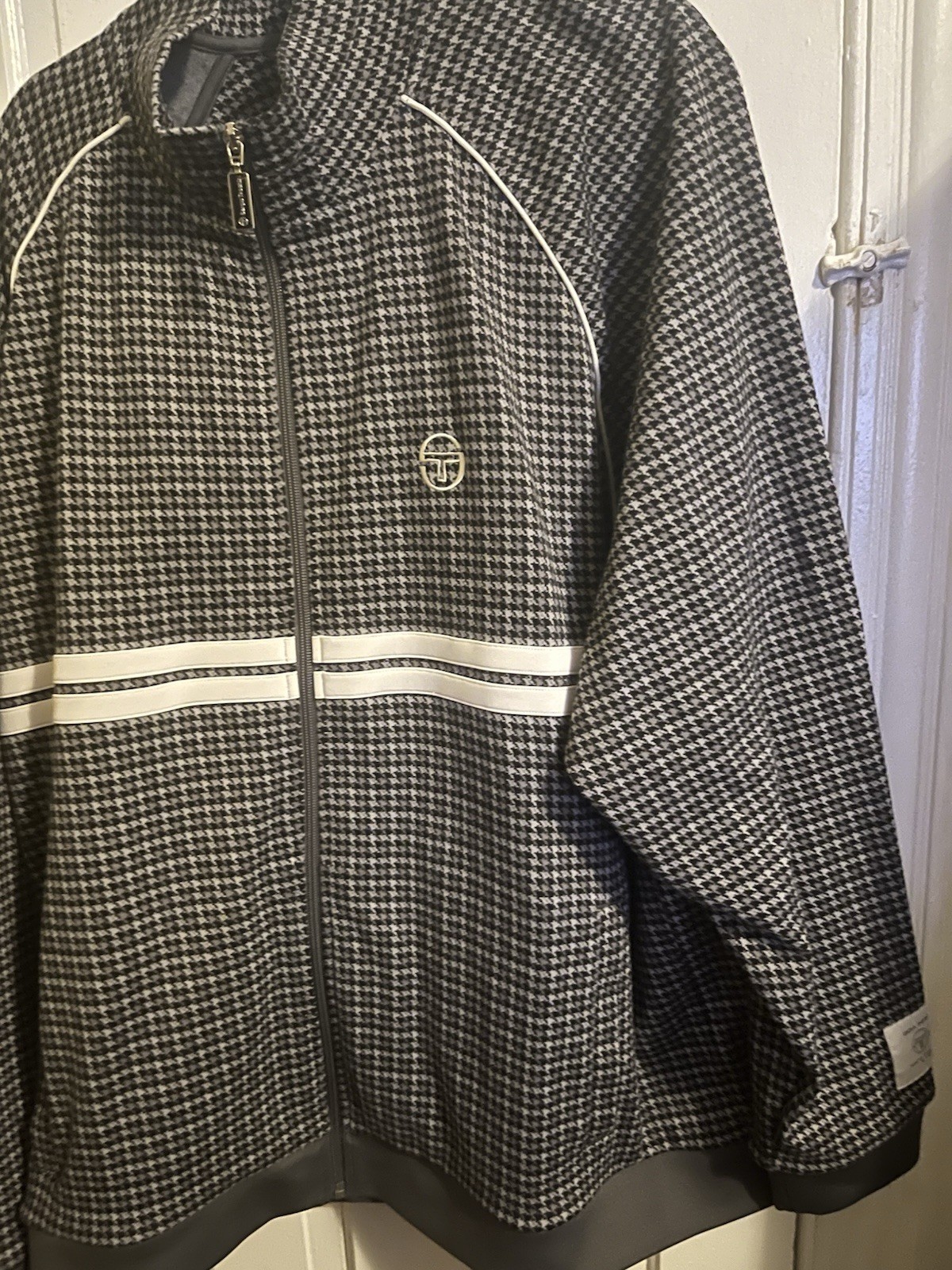 Sergio Tacchini Men’s Houndstooth Full Zip Track Jacket Gray/White Size L