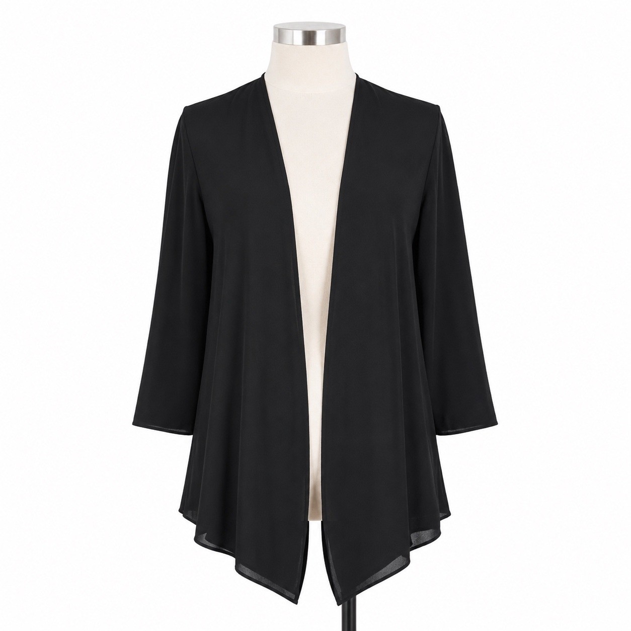Draper’s & Damon’s Black Sheer Open Front Cardigan Beaded Handkerchief Hem M