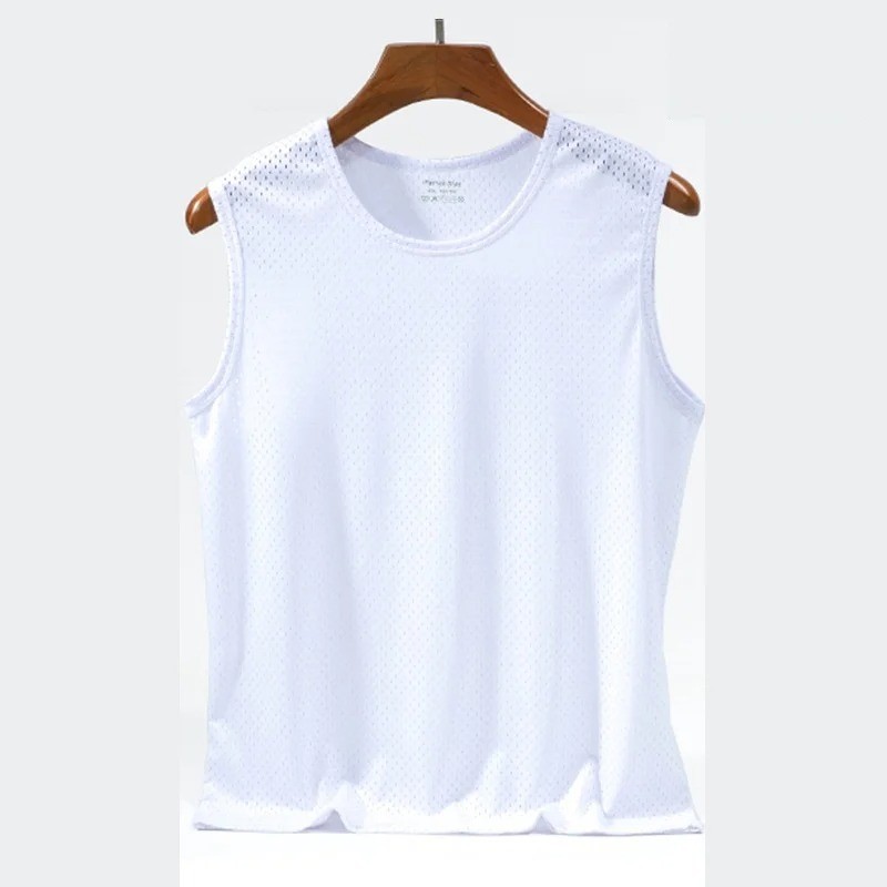 Men’s Ice Silk Mesh Tank Top Gym Stringer Fitness Vest Sleeveless Muscle Shirt