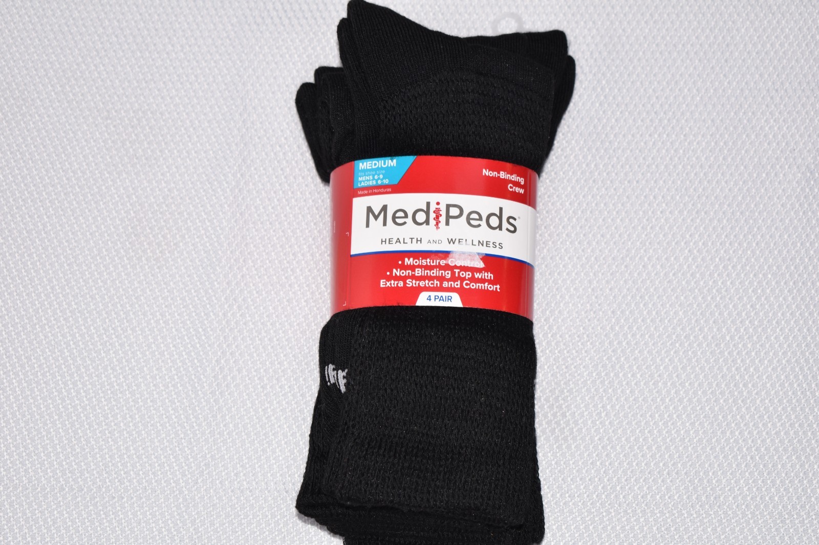 NWT MEDIPEDS 4-Pack Non-Binding Crew Socks Black