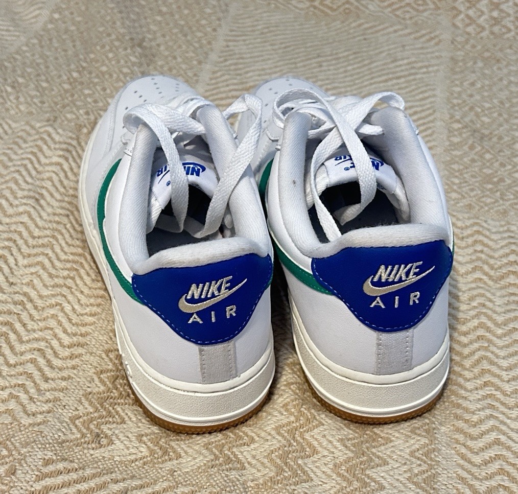 Nike Air Force 1 Low Top Men’s Lace-Up Sneakers White Green Blue Solid