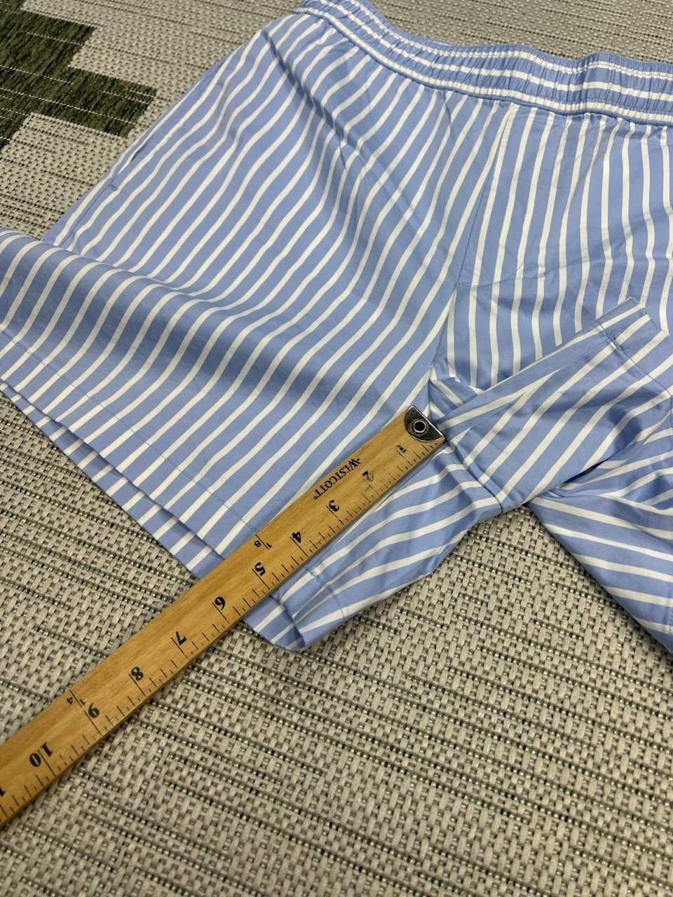 Todd Snyder 5 Inseam Striped Poplin Shorts Mens Small Blue Cotton Stretch New