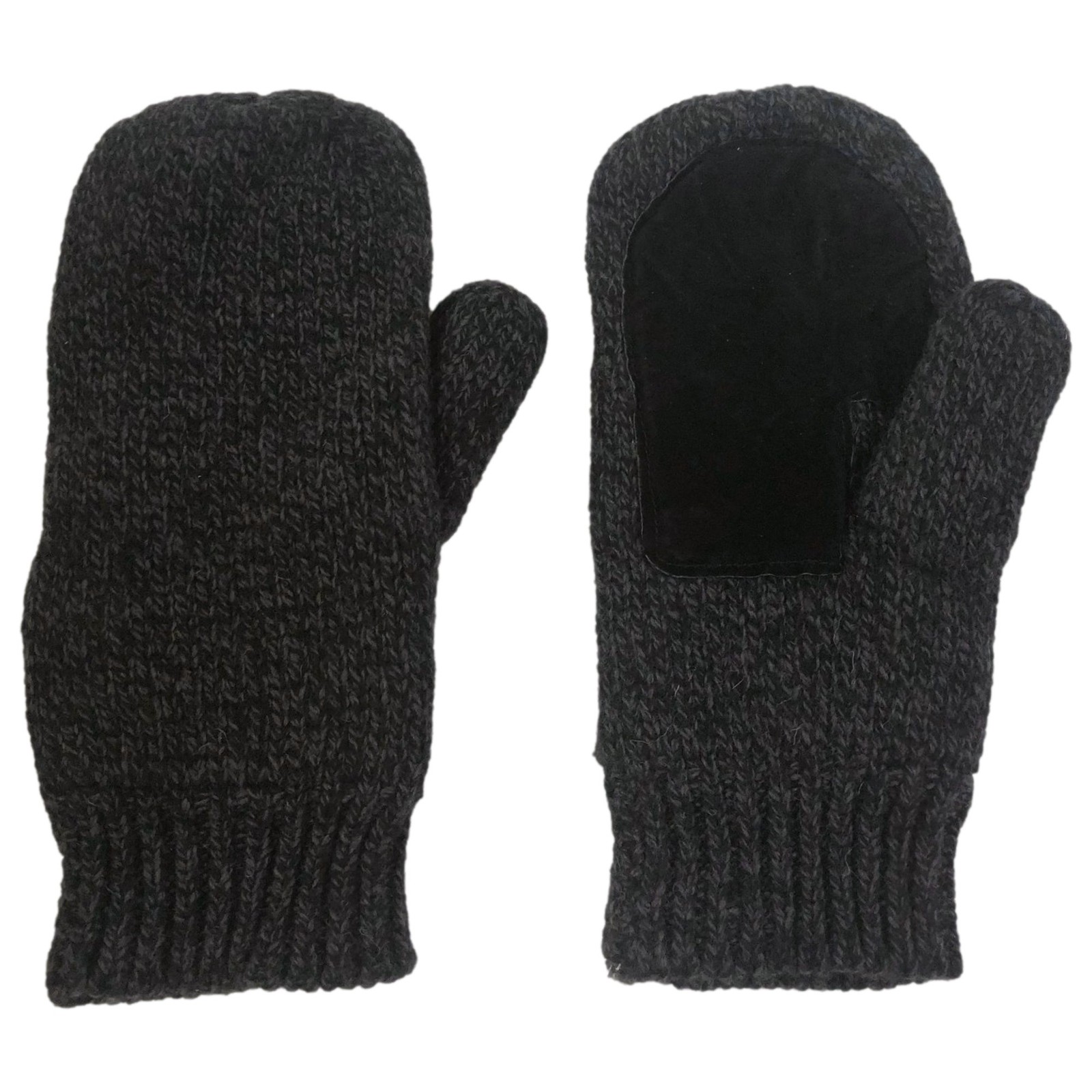 Mens Black Speckle Knit Mittens Fleece Lined Small/Medium