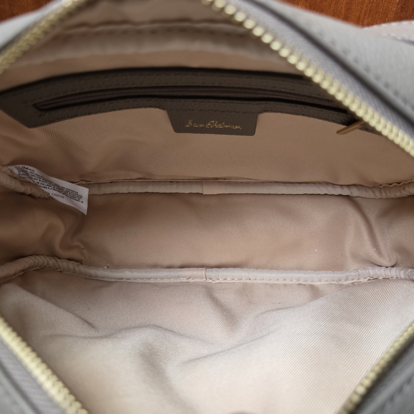 Sam Edelman Loraine Horsebit Taupe Pebbled Leather Camera Crossbody Bag