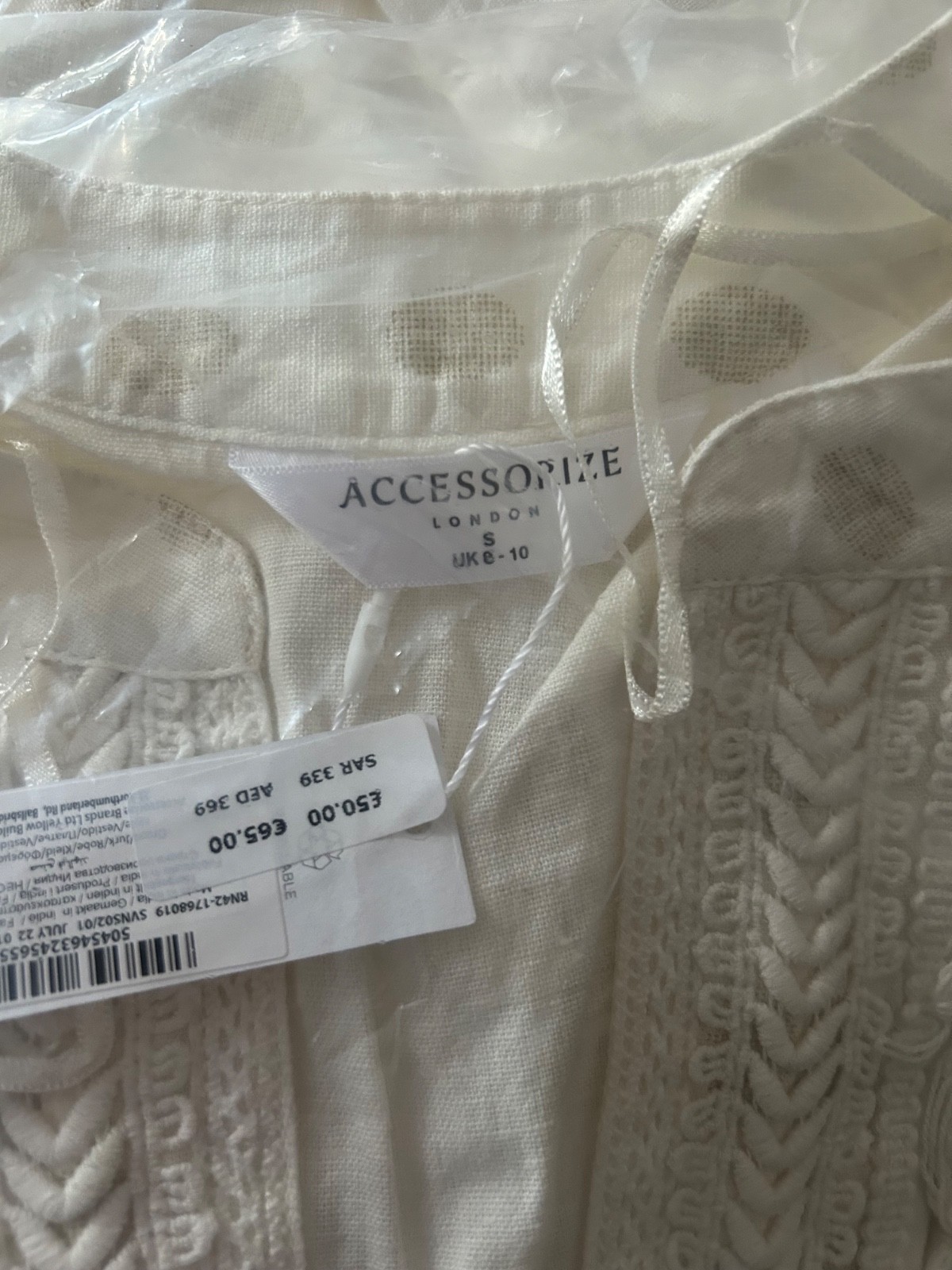 Accessorize Cotton Boho Cover Up Kaftan Cream Broderie Tassel BNWT RRP £50 Beach